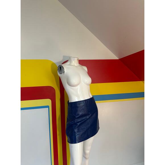 Y2K does 60s vintage Courrèges blue vinyl mini skirt s m designer space age - Picture 6 of 9